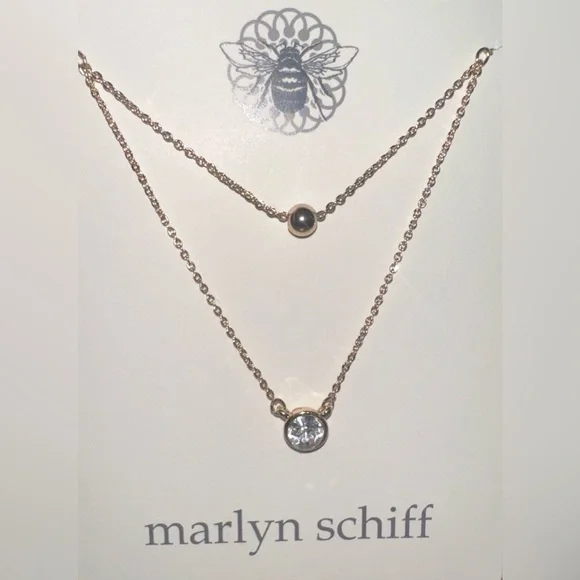 NWT Marlyn Schiff Double Layered Gold Tone Necklace - Picture 4 of 6